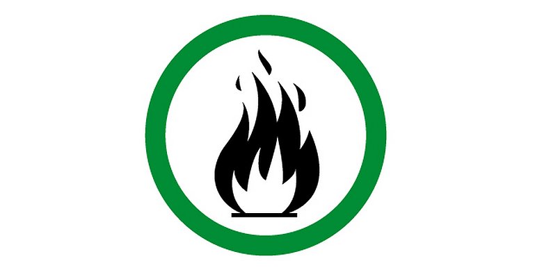 en symbol med eld med grön färg