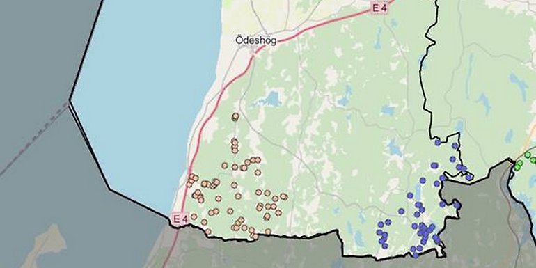 Kartan visar planerad fiberutbyggnad på landsbygden vid Stora Krokek och Ödebjörnarp i Ödeshögs kommun
